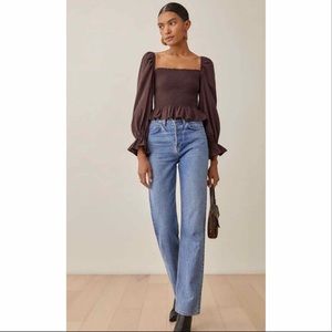 Reformation Darby Long Sleeve Crop Top in Cafe Brown Size XL